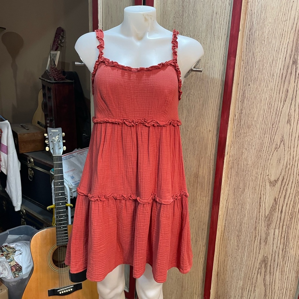Rust Ruffled Sleeveless Dress